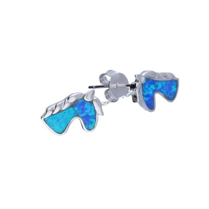 Srebrne kolczyki 925 sztyft koniki niebieski opal 1,44g Srebrne kolczyki 925 sztyft koniki niebieski opal 1,44g