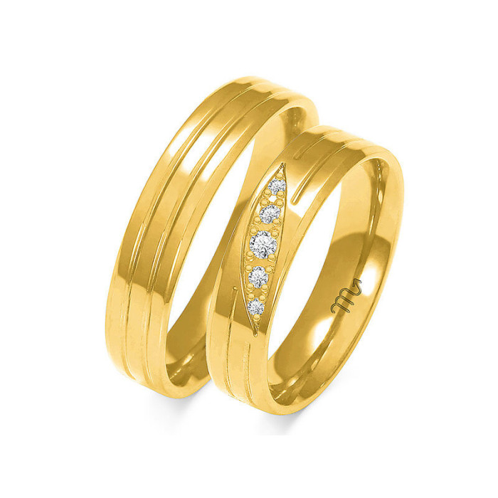 Złota obrączka ślubna 585 z diamentami grawerowana Złota obrączka ślubna 585 z diamentami grawerowana