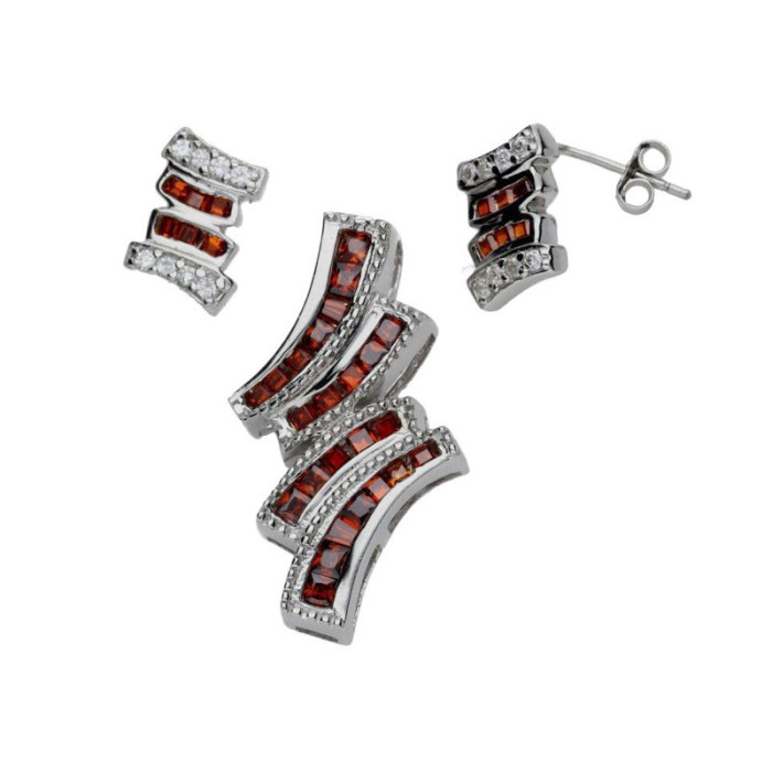 Srebrny komplet 925 cyrkonie bagietki i garnet 8,07g Srebrny komplet 925 cyrkonie bagietki i garnet 8,07g