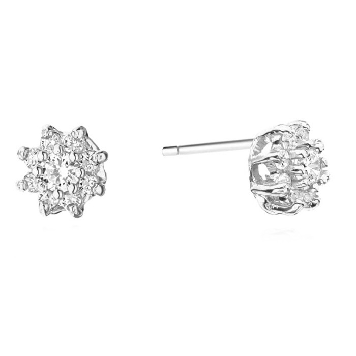 Kolczyki z białego złota 585 kwiatuszki diamenty Kolczyki z białego złota 585 kwiatuszki diamenty