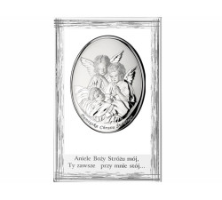 SREBRNY OBRAZ 925 ANIOŁ STRÓŻ OWAL W RAMIE 11,5x17,5cm GRAWER