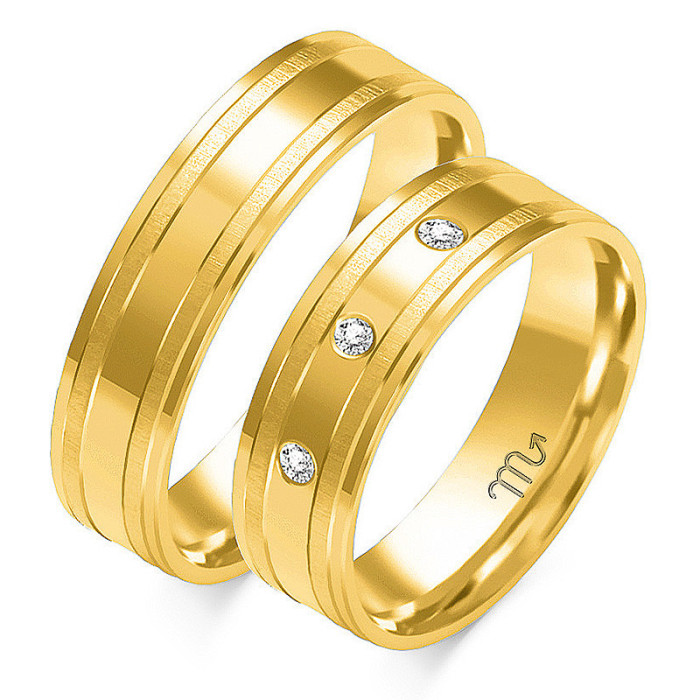 Obrączka z diamentami ślubna grawerowana złota 585 Obrączka z diamentami ślubna grawerowana złota 585