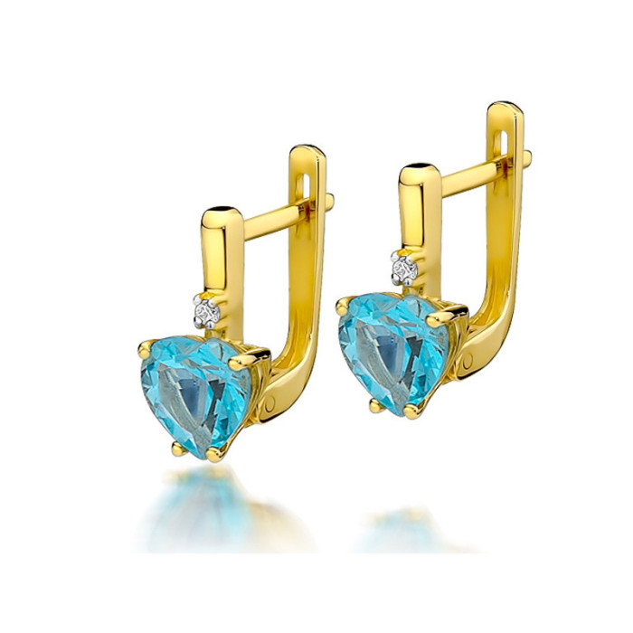 Złote kolczyki 585 SERCE TOPAZ I BRYLANT 3,20g Złote kolczyki 585 SERCE TOPAZ I BRYLANT 3,20g