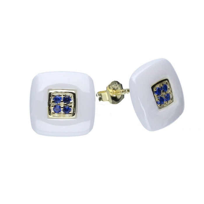 Srebrne pozłacane kolczyki 925 kwadraty ceramiczne 2,92g Srebrne pozłacane kolczyki 925 kwadraty ceramiczne 2,92g