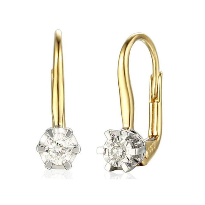 Złote angielskie kolczyki 585 z diamentami brylant 0,11ct Złote angielskie kolczyki 585 z diamentami brylant 0,11ct