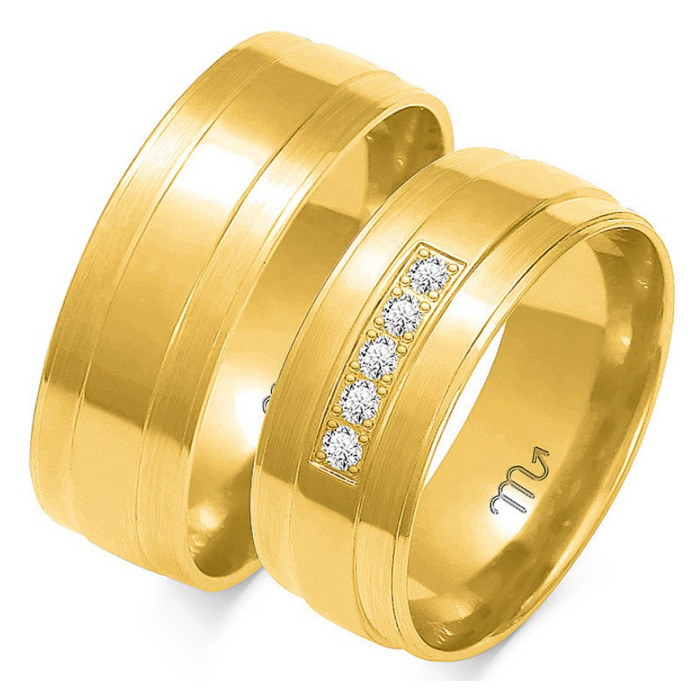 Obrączka z diamentami ślubna grawerowana złota 333 Obrączka z diamentami ślubna grawerowana złota 333
