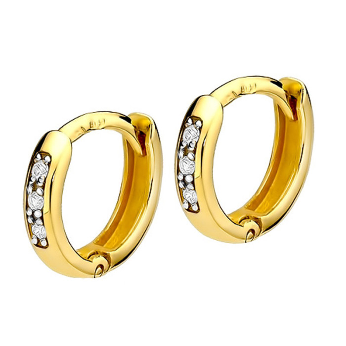 Złote kolczyki 585 eleganckie kółeczka z diamentami Złote kolczyki 585 eleganckie kółeczka z diamentami