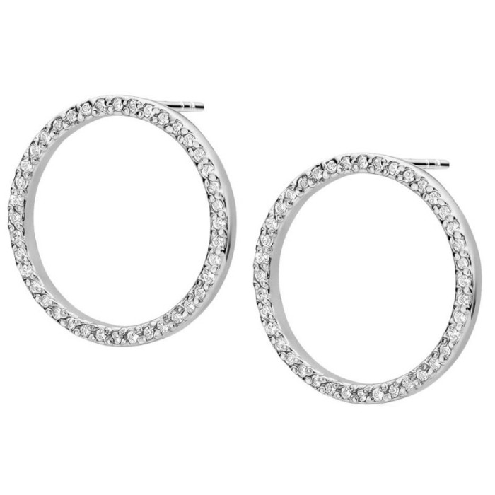 Kolczyki z białego złota 585 ringi z diamentami koła Kolczyki z białego złota 585 ringi z diamentami koła