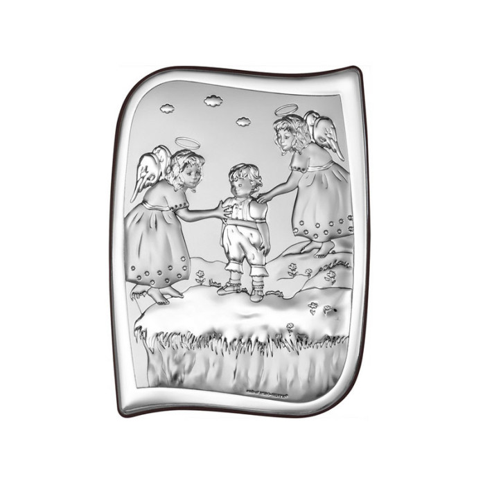 SREBRNY OBRAZ 925 ANIOŁ STRÓŻ 9,6x13cm GRAWER RYNGRAF