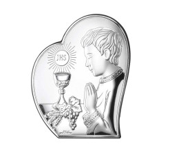 SREBRNY OBRAZ 925 NA KOMUNIE Z GRAWEREM SERCE 6x7cm