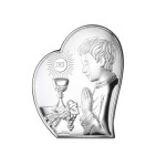 SREBRNY OBRAZ 925 NA KOMUNIE Z GRAWEREM SERCE 6x7cm