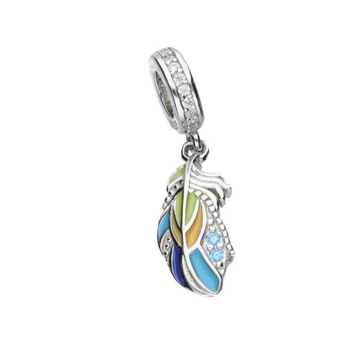 Srebrna zawieszka 925 bead kolorowe piórka 2,44g Srebrna zawieszka 925 bead kolorowe piórka 2,44g