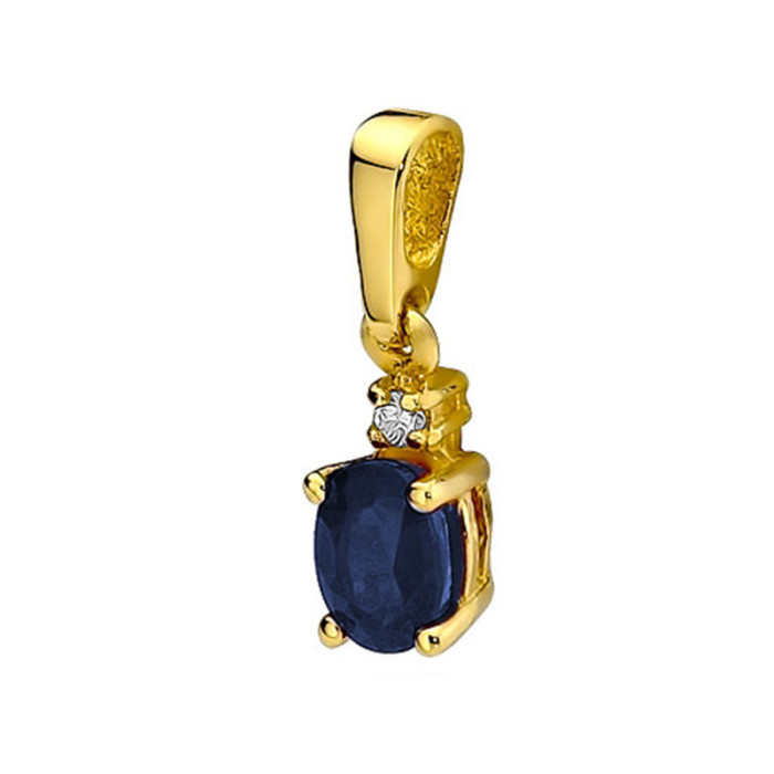 Złota przywieszka 585 elegancka brylant szafir