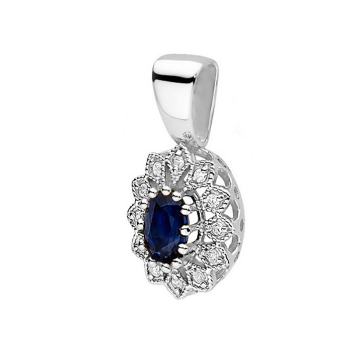 Złota przywieszka 585 markiza szafir i diamenty Złota przywieszka 585 markiza szafir i diamenty