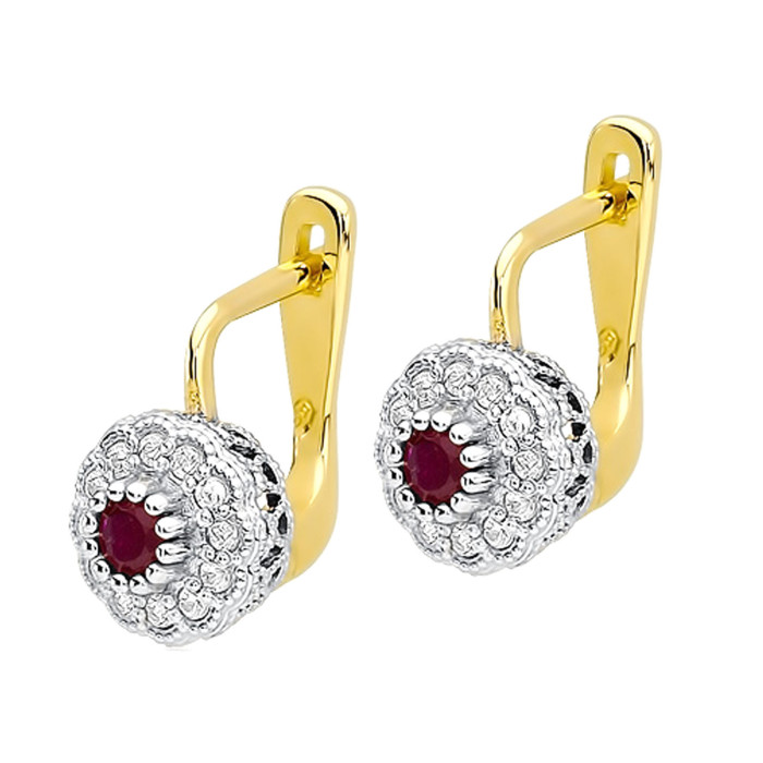 Złote kolczyki 585 eleganckie rubin z diamentami 3,1g Złote kolczyki 585 eleganckie rubin z diamentami 3,1g