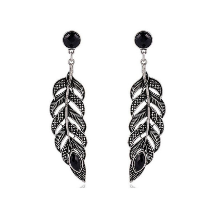 Kolczyki pióra czarne cyrkonie paw boho Kolczyki pióra czarne cyrkonie paw boho