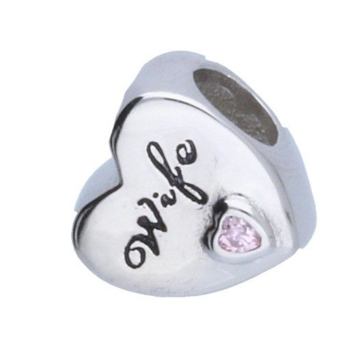Srebrna zawieszka 925 serce bead napis wife 2,36g Srebrna zawieszka 925 serce bead napis wife 2,36g