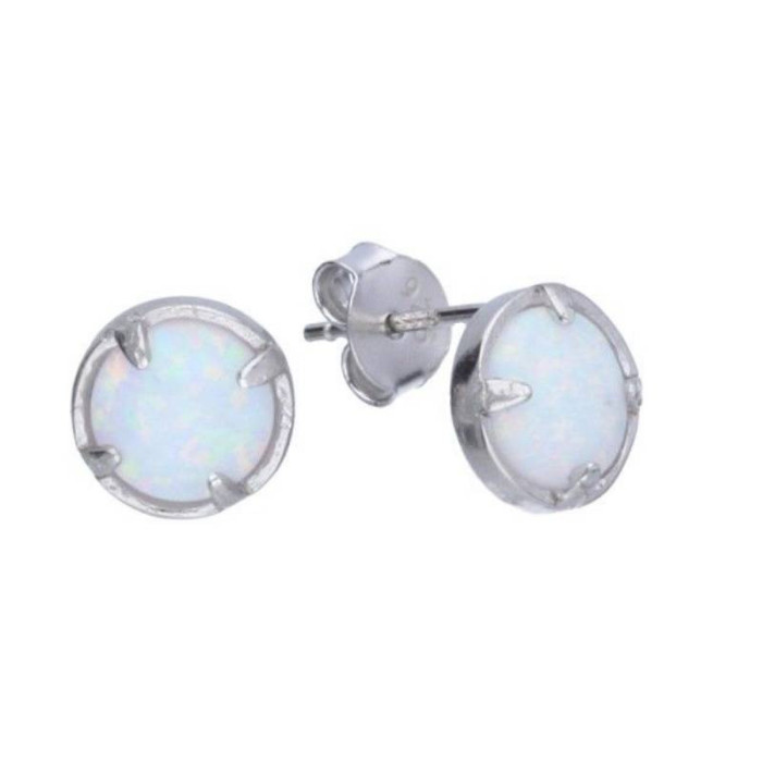 Srebrne kolczyki 925 okrągły biały opal Srebrne kolczyki 925 okrągły biały opal