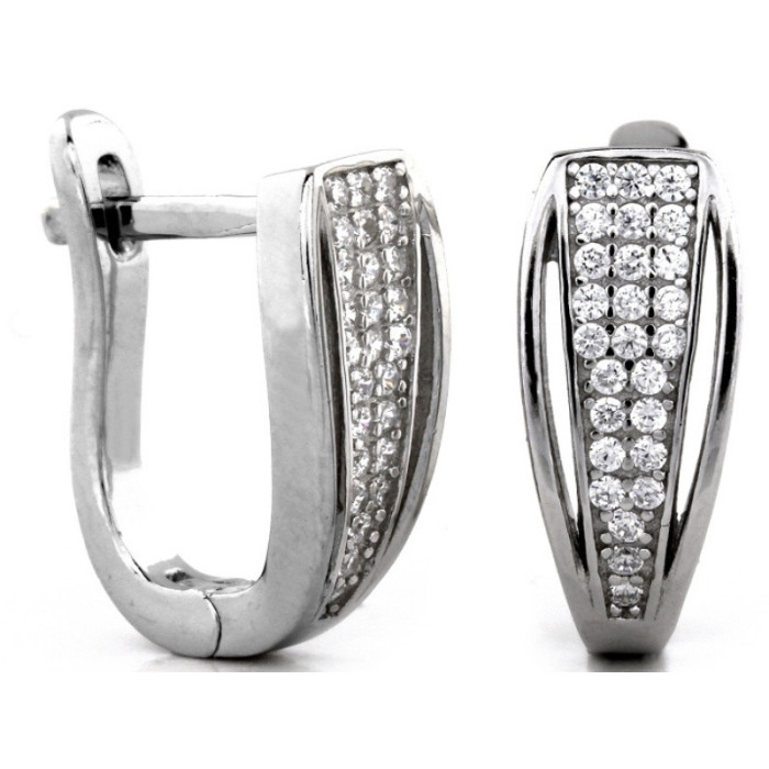 Srebrne kolczyki 925 eleganckie blaszki wysadzane cyrkonią Srebrne kolczyki 925 eleganckie blaszki wysadzane cyrkonią