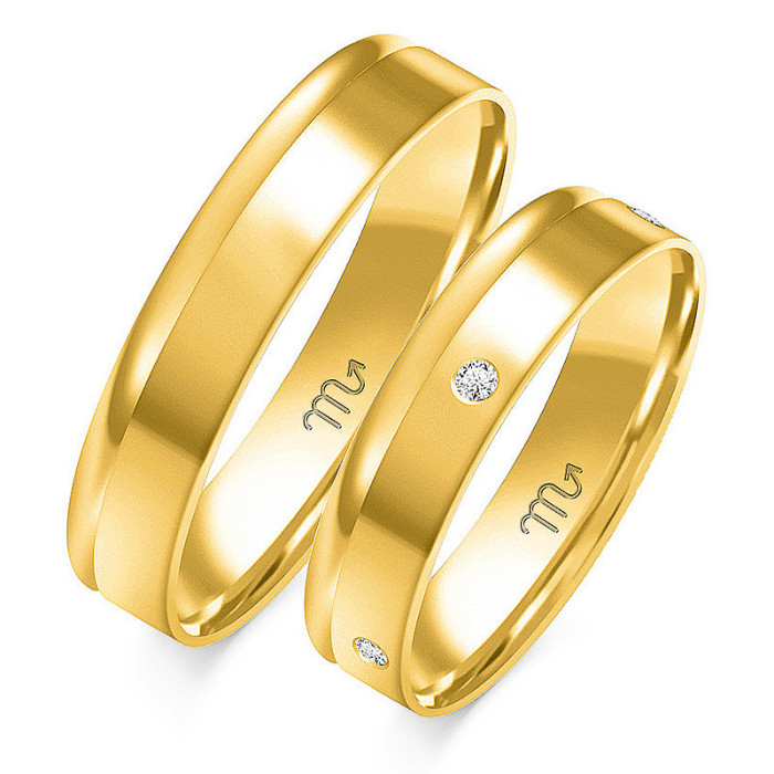Obrączka z diamentami ślubna grawerowana złota 585 Obrączka z diamentami ślubna grawerowana złota 585