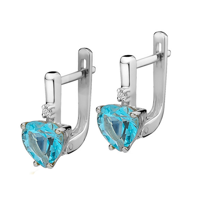 Złote kolczyki 585 serca topaz z diamentami 3,2g Złote kolczyki 585 serca topaz z diamentami 3,2g