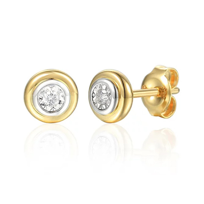 Złote kolczyki 585 kółka z diamentami 1,26g Złote kolczyki 585 kółka z diamentami 1,26g