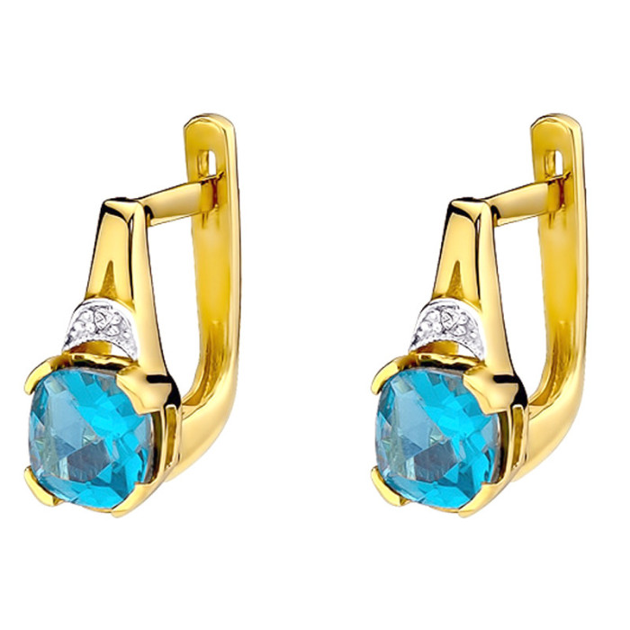 Złote kolczyki 585 angielskie topaz Diamenty Złote kolczyki 585 angielskie topaz Diamenty