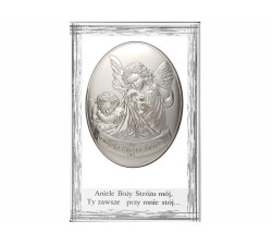 SREBRNY OBRAZ 925 ANIOŁ STRÓŻ W RAMIE 11,5x17,5cm Z GRAWEREM