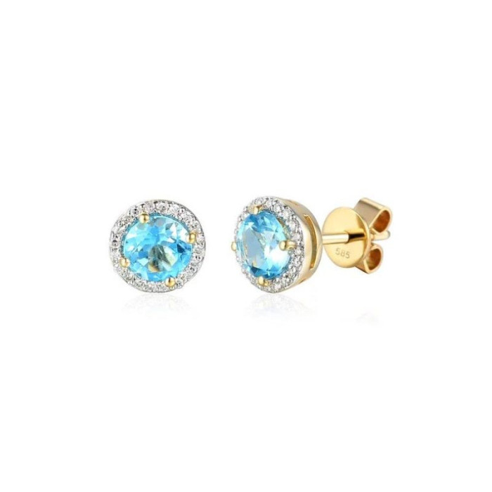 Złote kolczyki 585 OKRĄGŁY TOPAZ I DIAMENTY 1,54g Złote kolczyki 585 OKRĄGŁY TOPAZ I DIAMENTY 1,54g