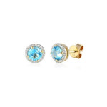 Złote kolczyki 585 OKRĄGŁY TOPAZ I DIAMENTY 1,54g