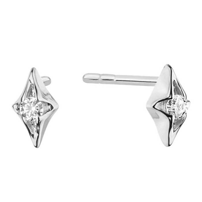 Kolczyki z białego złota 585 romby z diamentami sztyft Kolczyki z białego złota 585 romby z diamentami sztyft