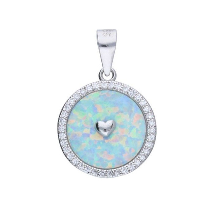 Srebrna przywieszka 925 serce w kole opal Srebrna przywieszka 925 serce w kole opal