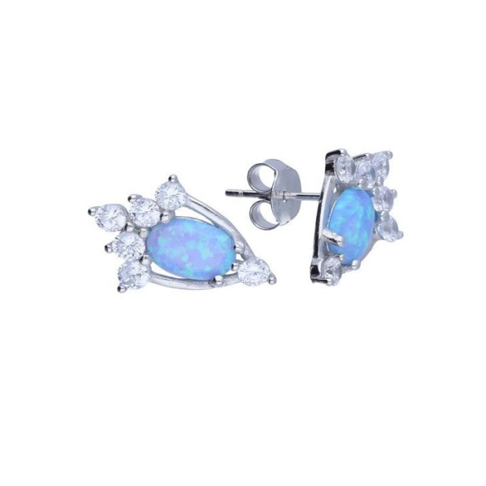 Srebrne kolczyki 925 sztyft Niebieski opal i cyrkonie 1,73g Srebrne kolczyki 925 sztyft Niebieski opal i cyrkonie 1,73g