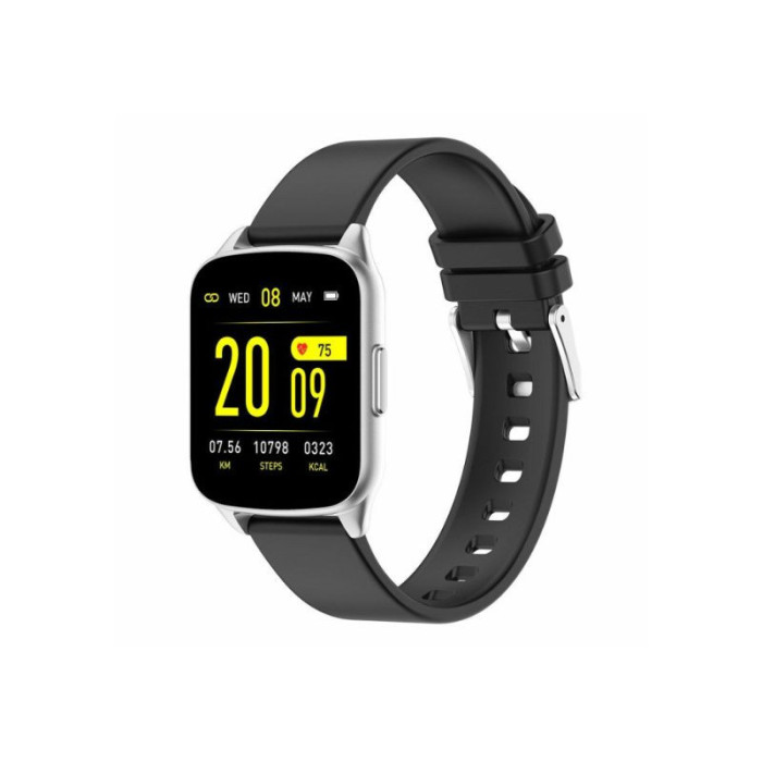 Czarny zegarek Smartwatch sportowy ze srebrną kopertą s Czarny zegarek Smartwatch sportowy ze srebrną kopertą s