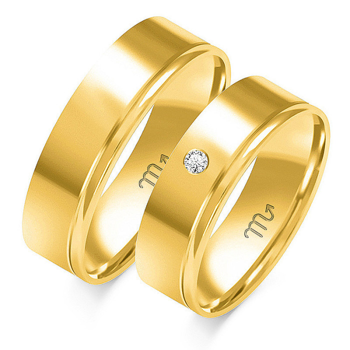 Obrączka z diamentami ślubna grawerowana złota 585 Obrączka z diamentami ślubna grawerowana złota 585