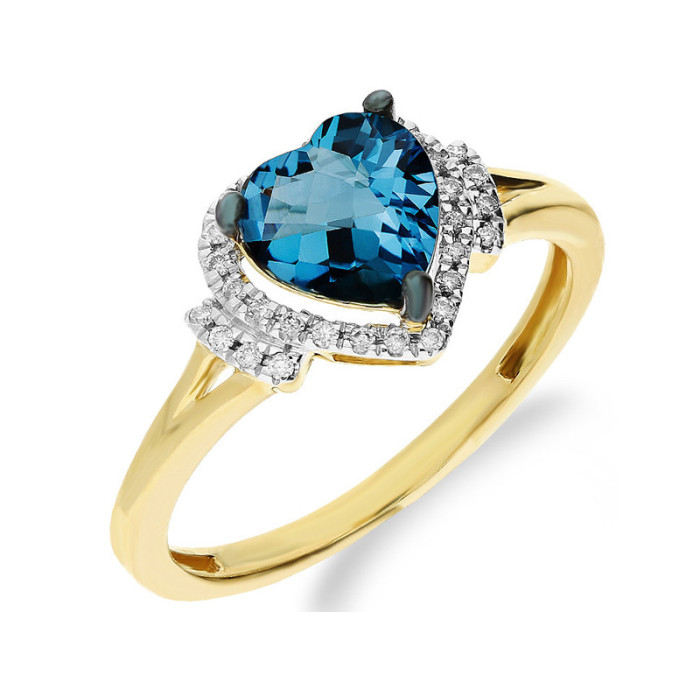 ZŁOTY PIERŚCIONEK 375 SERCE TOPAZ DIAMENTY 9 K ZŁOTY PIERŚCIONEK 375 SERCE TOPAZ DIAMENTY 9 K