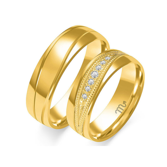 Obrączka ślubna złota 585 z diamentami Obrączka ślubna złota 585 z diamentami