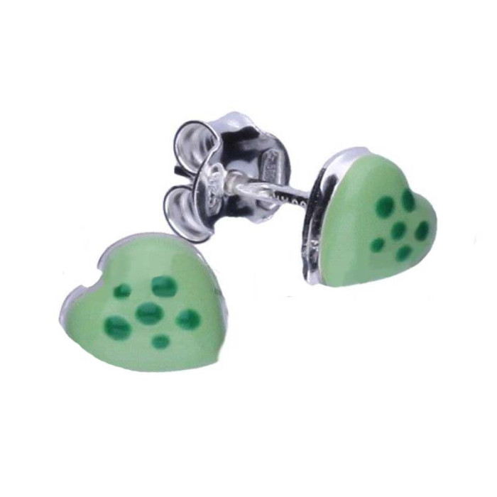 Srebrne kolczyki 925 zielone serduszka 0,60g Srebrne kolczyki 925 zielone serduszka 0,60g