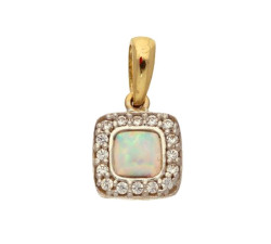 Złota zawieszka 585 kwadracik opal z cyrkoniami 0,78 g