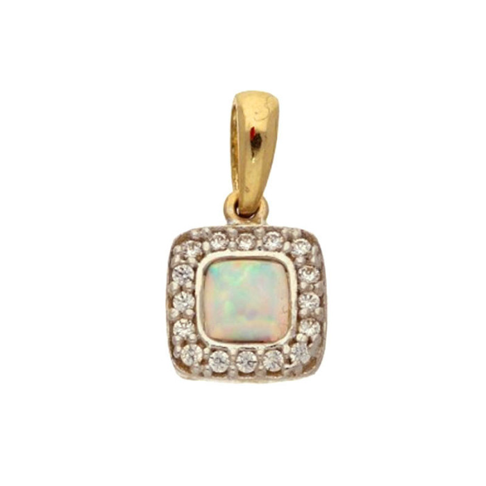 Złota zawieszka 585 kwadracik opal z cyrkoniami 0,78 g Złota zawieszka 585 kwadracik opal z cyrkoniami 0,78 g