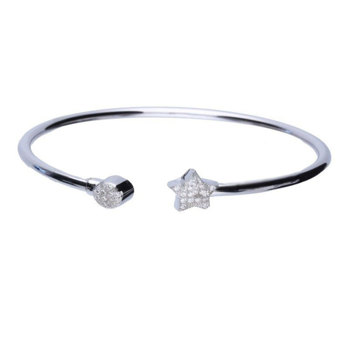 Srebrna bransoletka 925 gwiazdka cyrkonia 6,10g gładka bangle na prezent