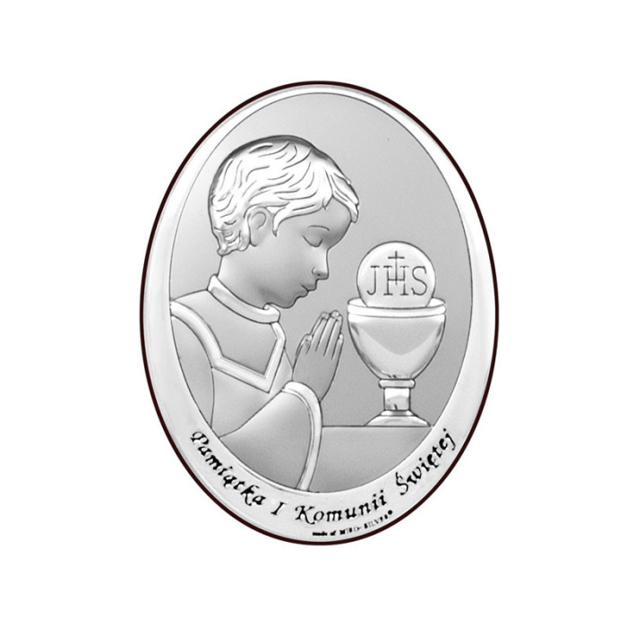 SREBRNY OBRAZ 925 PAMIĄTKA I KOMUNII ŚW. 6x9cm PREZENT