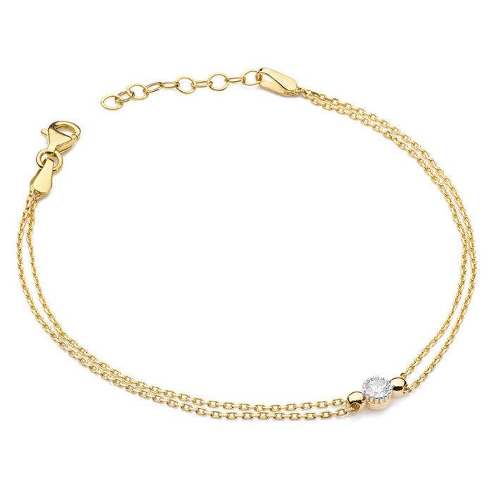 Złota bransoletka 585 podwójny łańcuszek diament Złota bransoletka 585 podwójny łańcuszek diament